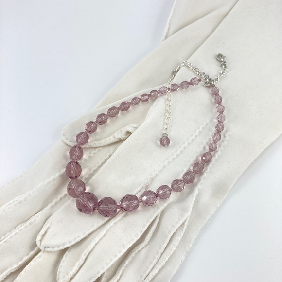 Vintage Purple Crystal Choker Necklace, Round Lavender Crystals, 15" + 2". - Picture 11 of 12